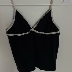 super cute black triangle tank top with cream lace